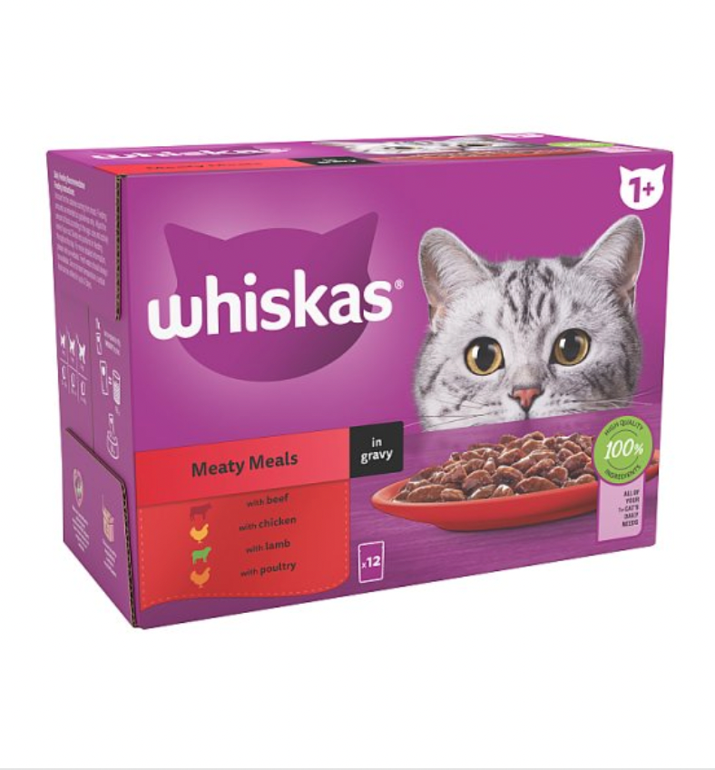 Whiskas 1+ Meaty Meals Adult Wet Cat Food Pouches in Gravy 12 x 85g