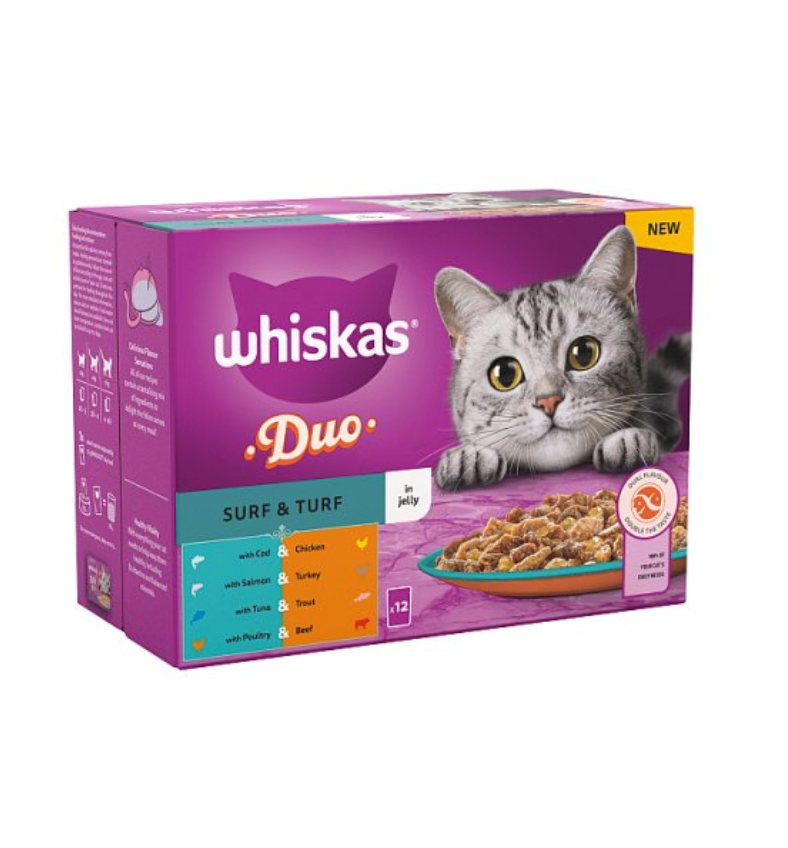 Whiskas 1+ Duo Surf and Turf Adult Wet Cat Food Pouches in Jelly 12 x 85g