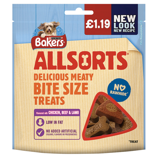 Bakers Allsorts Delicious Bite Size Treats Flavoured with Chicken, Beef & Lamb 98g