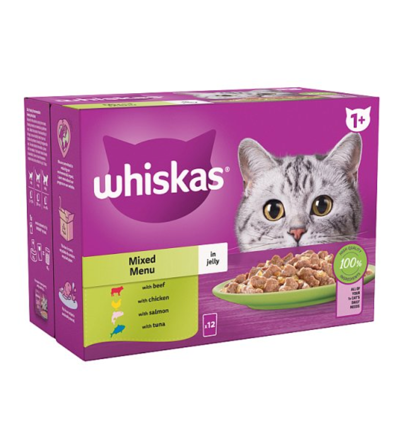 Whiskas 1+ Mixed Menu Adult Wet Cat Food Pouches in Jelly 12 x 85g