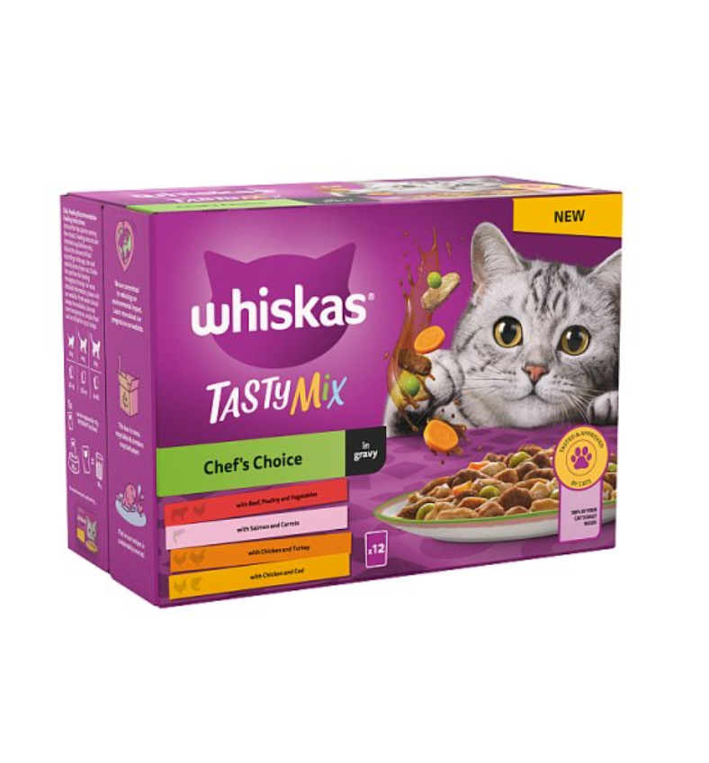 Whiskas 1+ Chef's Choice Mix Adult Wet Cat Food Pouches in Gravy 12 x 85g