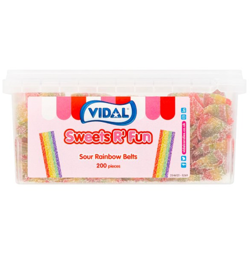 Vidal Sweets R' Fun Sour Rainbow Belts 200 Pieces 1.3kg