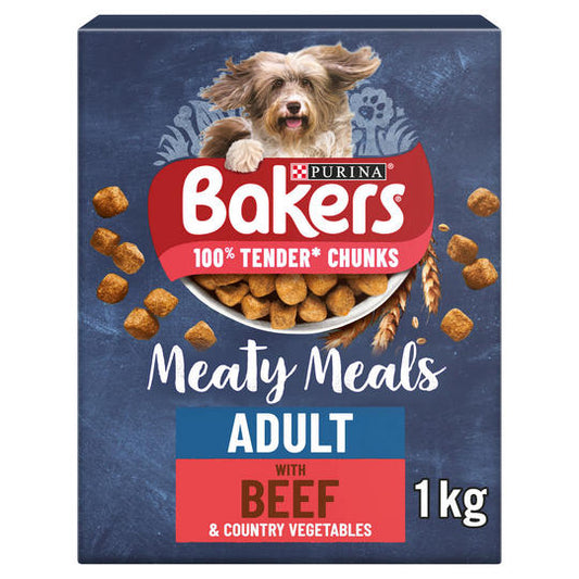Bakers Meaty Meals Adult 100% Complete Tender Chunks with Tasty Beef 1kg